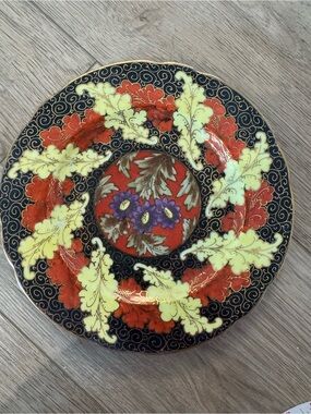 Vintage Nervi Decorative Plate Hand Painted Floral Design Rust Yellow Gold 8.5”